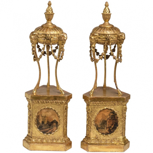 A Pair of George III Giltwood Athenienne Urns